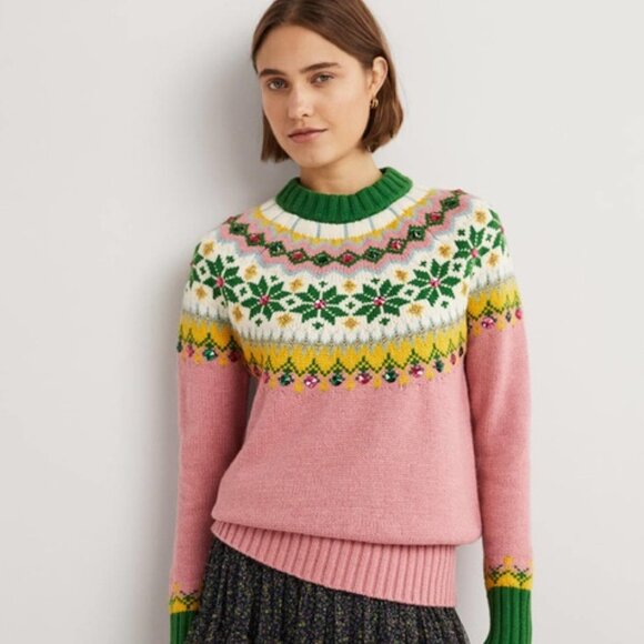 Boden Sweaters - Boden Pink and Green Fair Isle Sweater